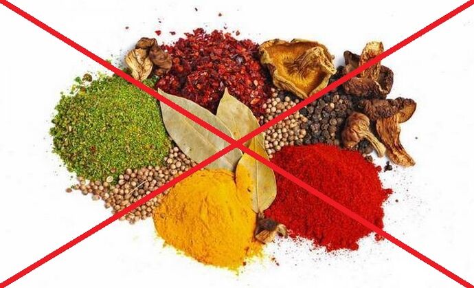 Emakakaela osteokondroosi korral on vaja vältida vürtsikate maitseainete kasutamist.